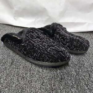 Dearfoams Cozy Comfort Black Fuzzy Slip On House Shoes Size XL 11-12